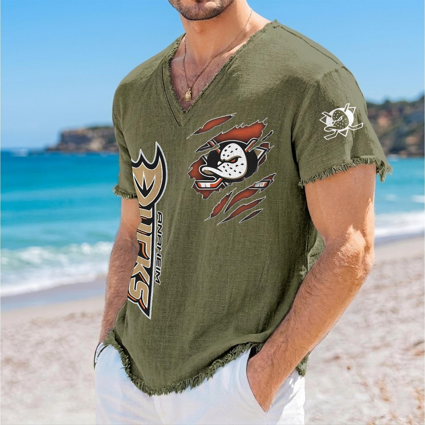 ANA x NHL V-Neck Linen Beach Shirt 1905 DatND DVT