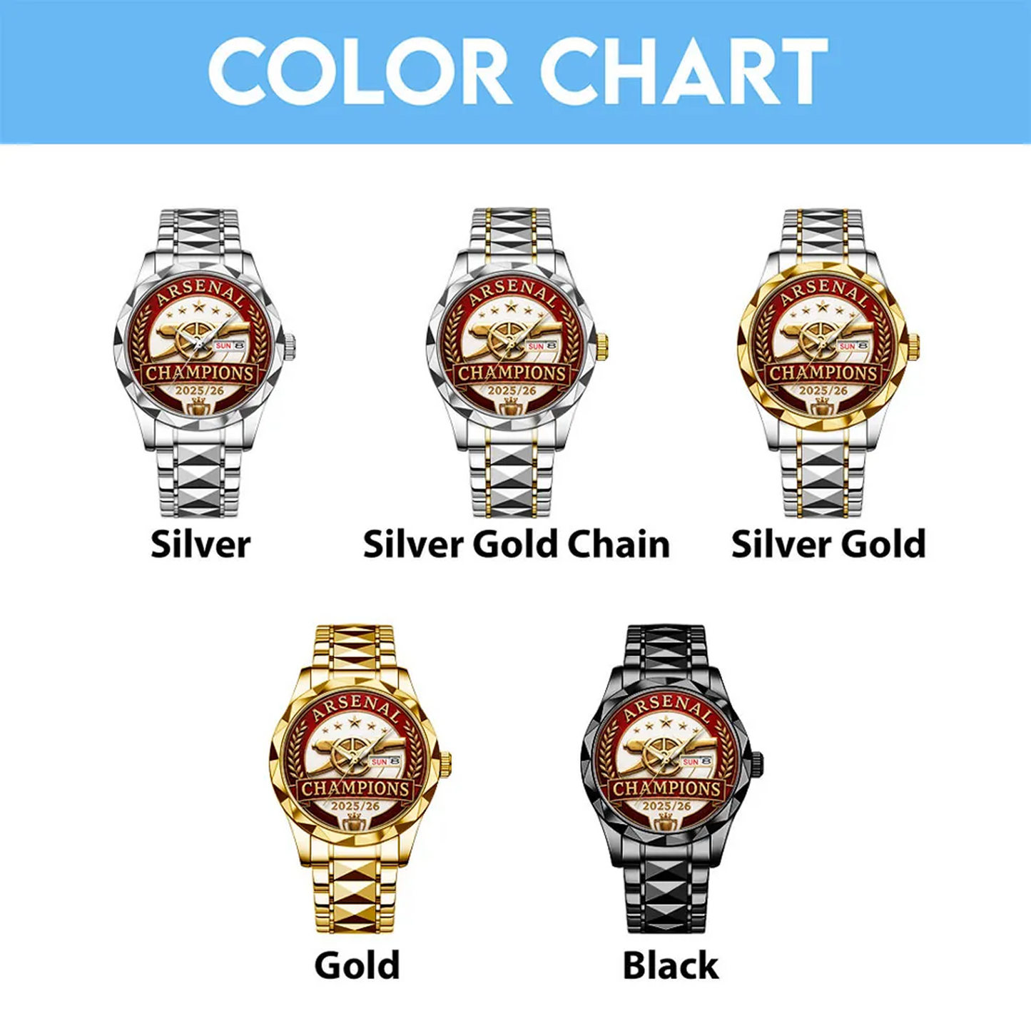 ARS FC Premier League Champions 2526 Alloy Luxury Quartz Watch 2405 V3 DatND DVT