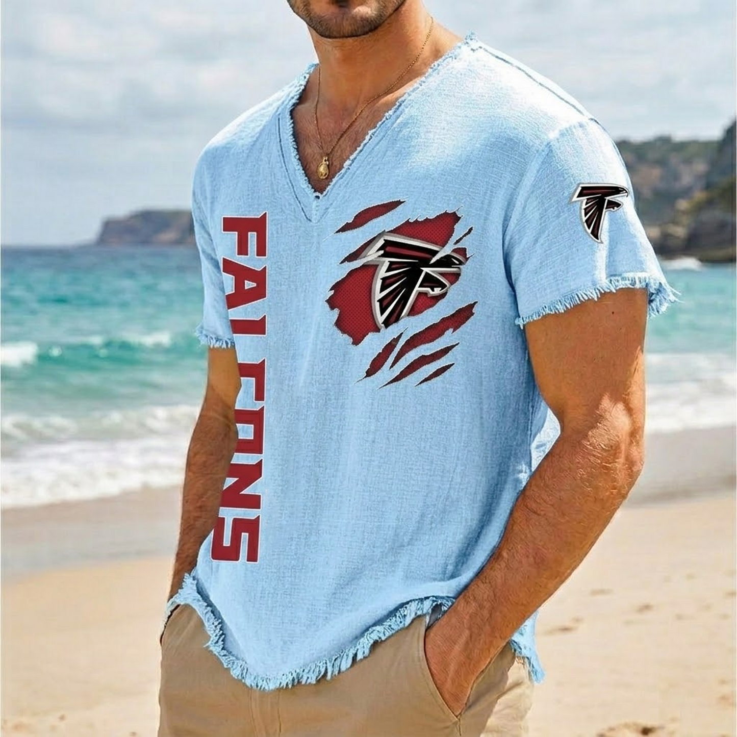 ATL x NFL V-Neck Linen Beach Shirt 1905 DatND DVT