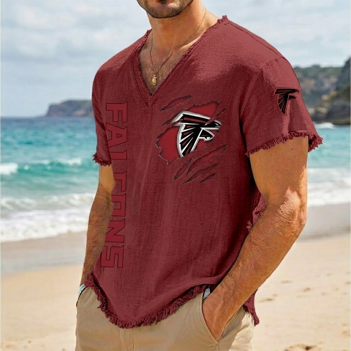 ATL x NFL V-Neck Linen Beach Shirt 1905 DatND DVT