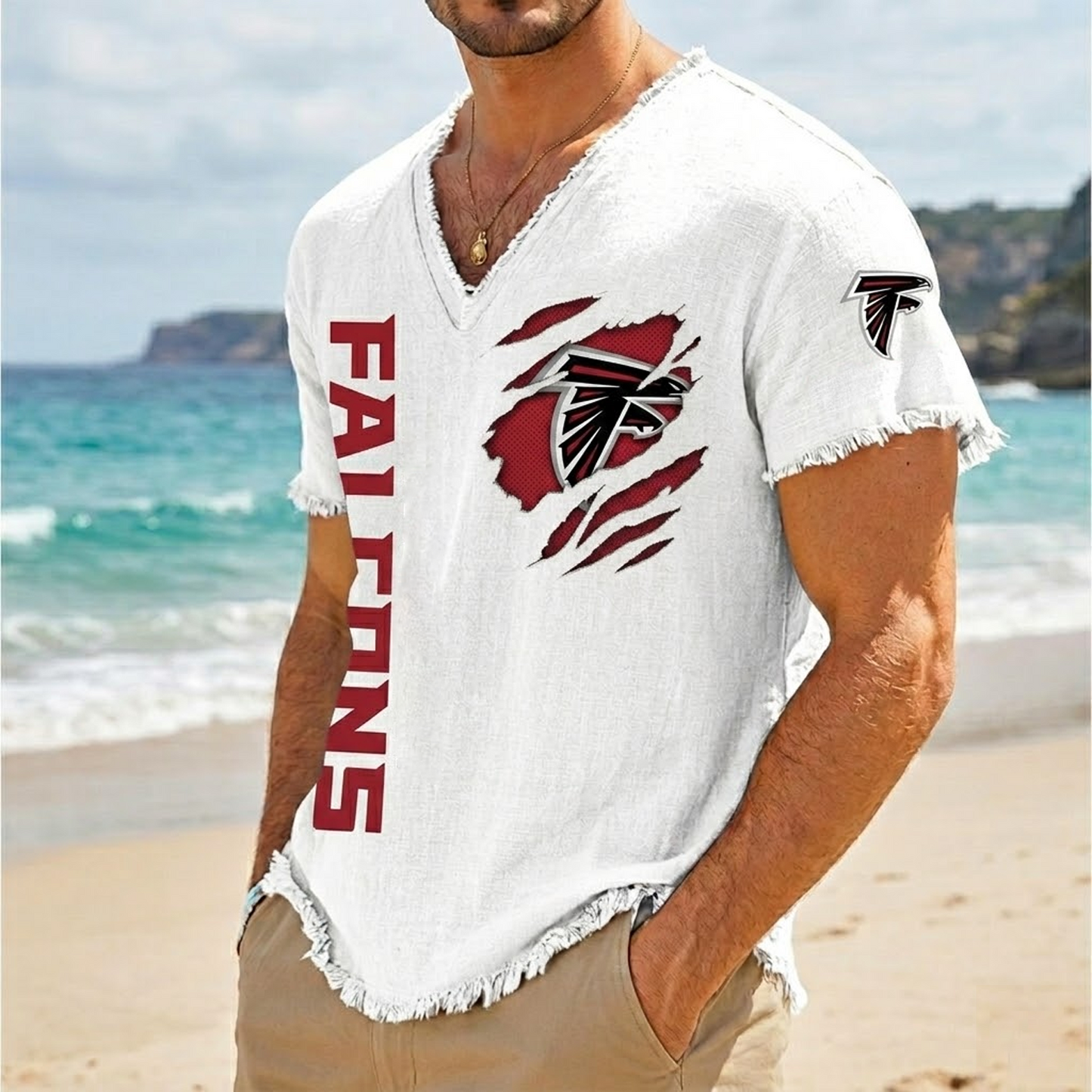 ATL x NFL V-Neck Linen Beach Shirt 1905 DatND DVT