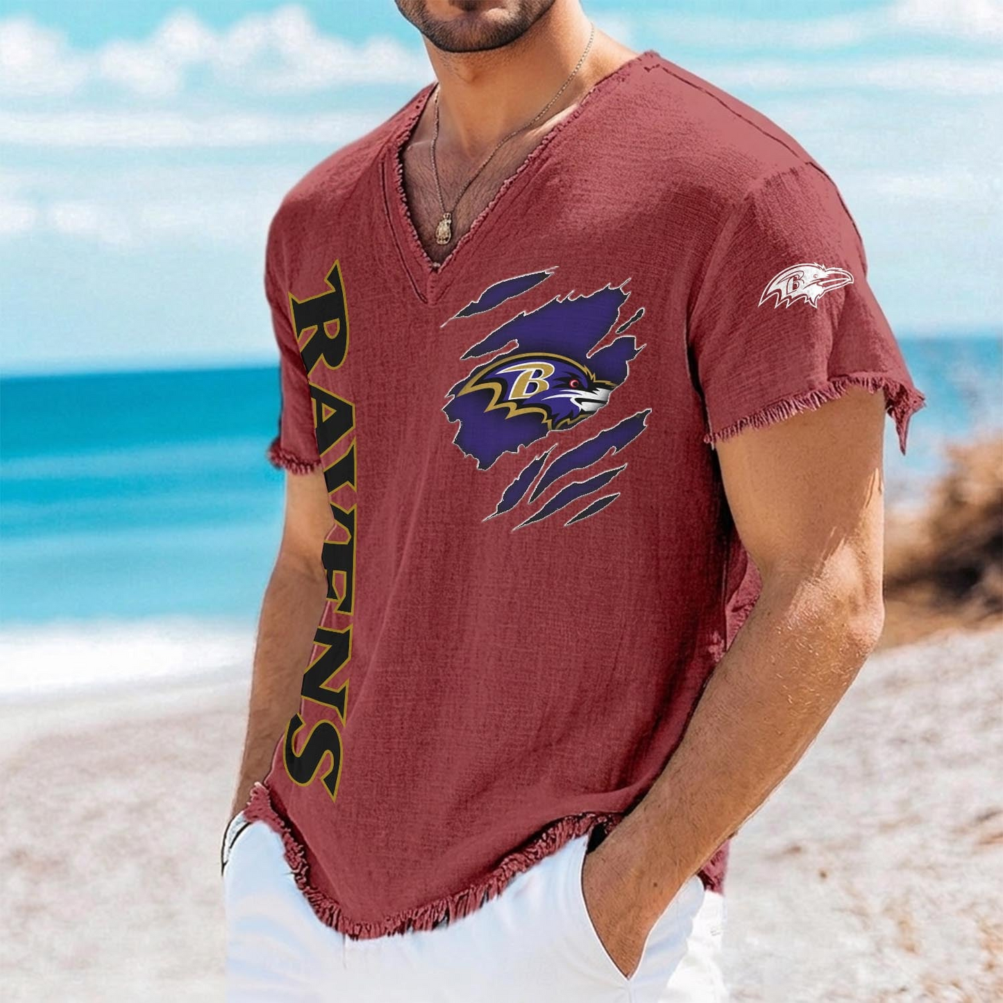 BAL x NFL V-Neck Linen Beach Shirt 1905 DatND DVT