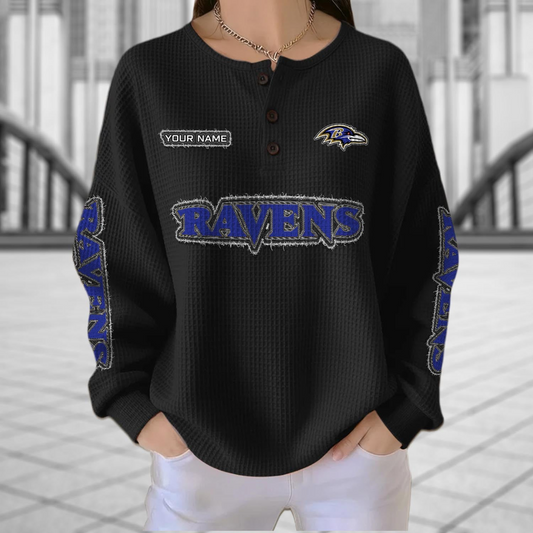 BAL x NFL Personalized Waffle Knit Henley Sweatshirt 2005 DatND DVT