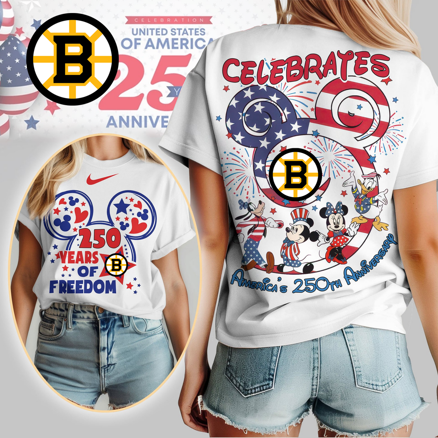 BB Premium NHL Mickey Celebrates America 250th Anniversary Women Shirt DDT CTND
