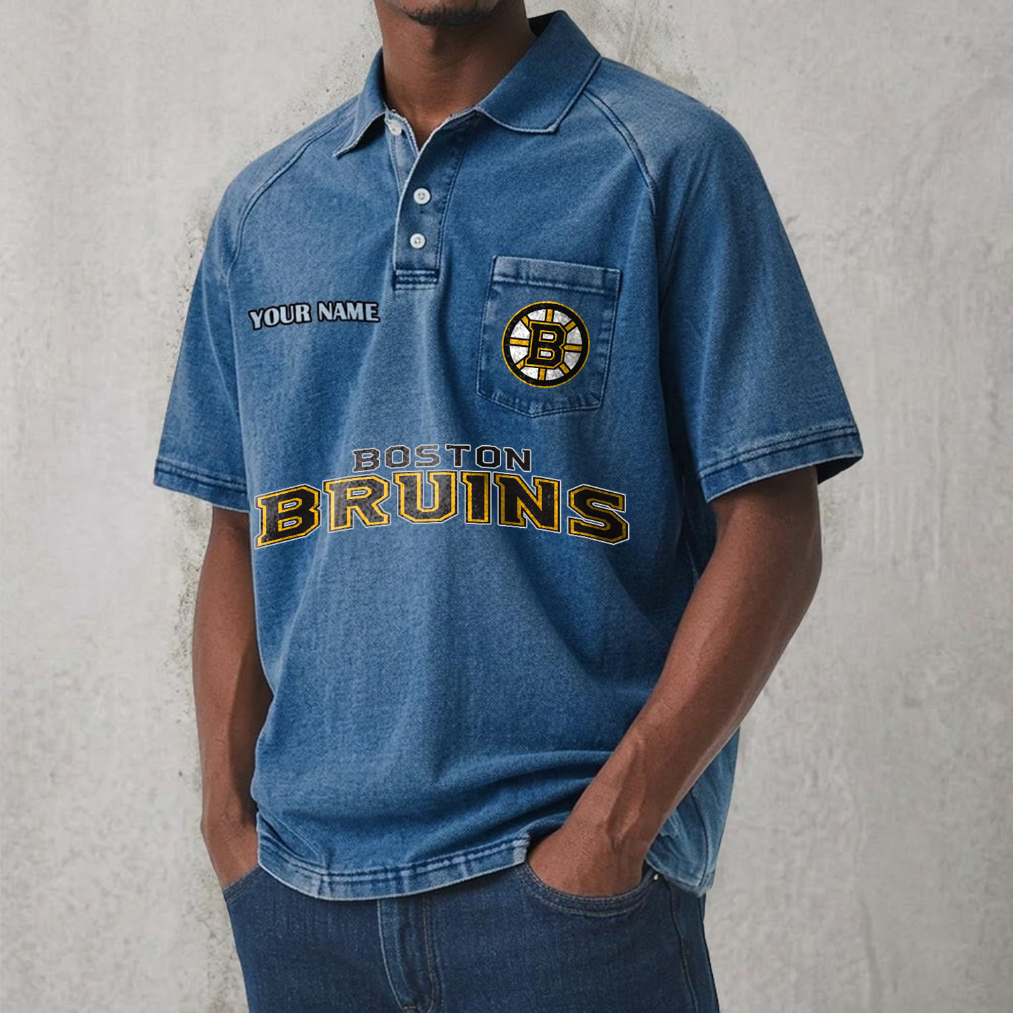 BOS x NHL Men's Distressed Turn-Down Collar Polo DATND TANTD 250526