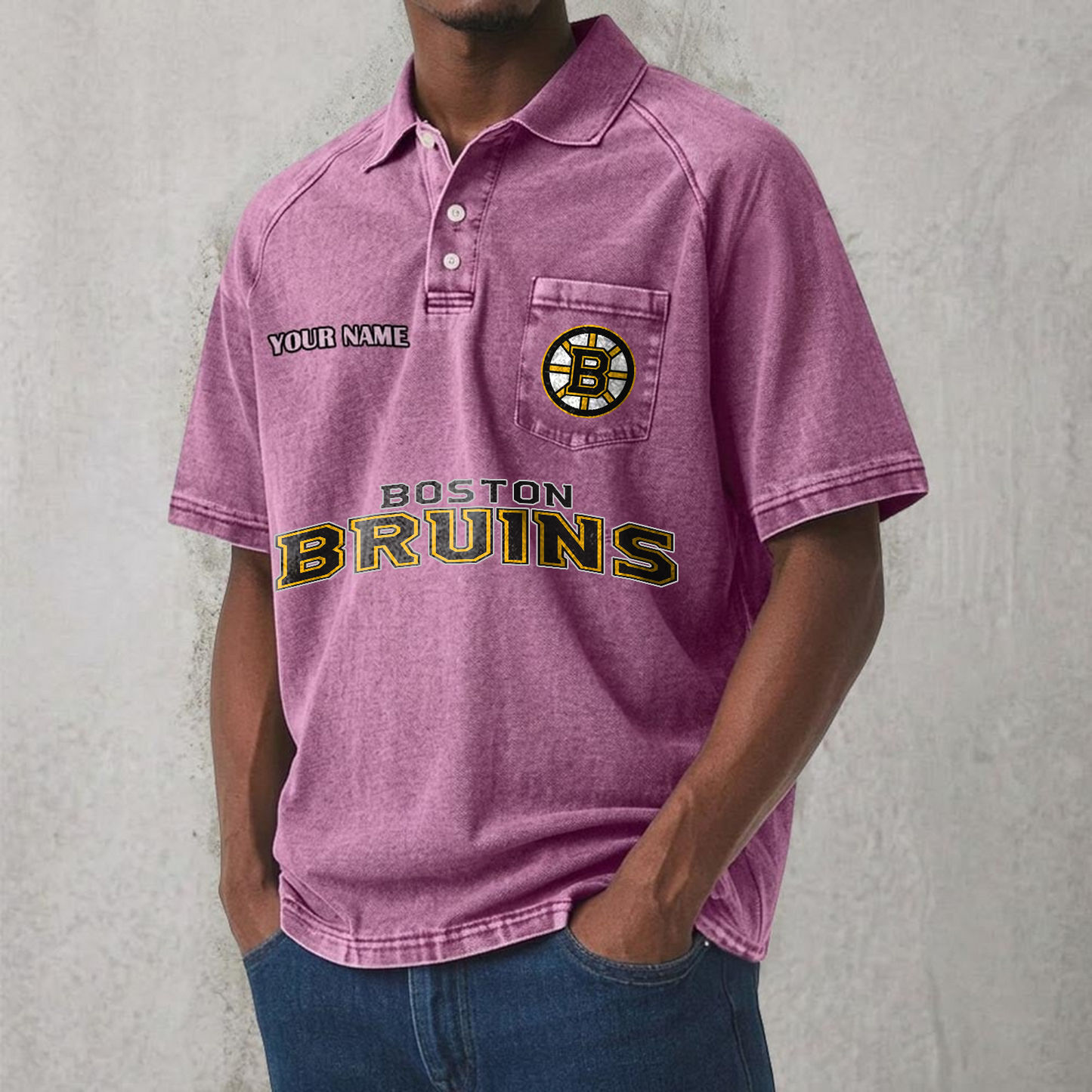 BOS x NHL Men's Distressed Turn-Down Collar Polo DATND TANTD 250526