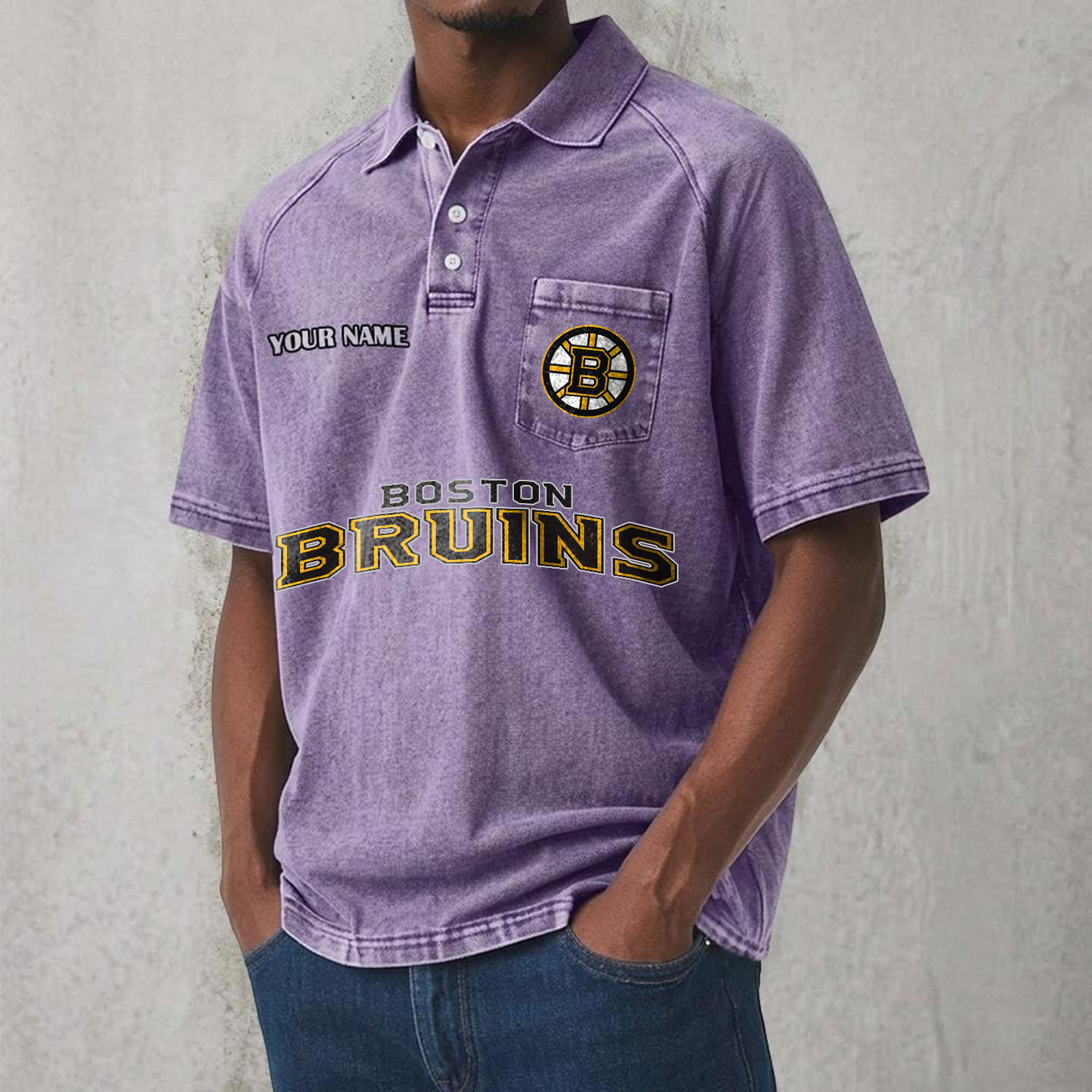 BOS x NHL Men's Distressed Turn-Down Collar Polo DATND TANTD 250526