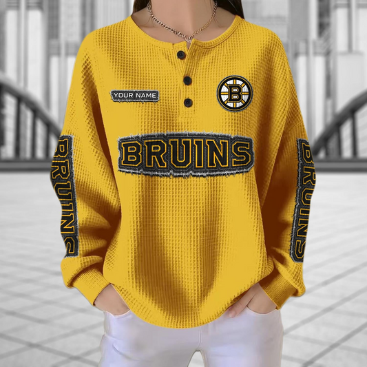 BOS x NHL Personalized Waffle Knit Henley Sweatshirt 2005 DatND DVT