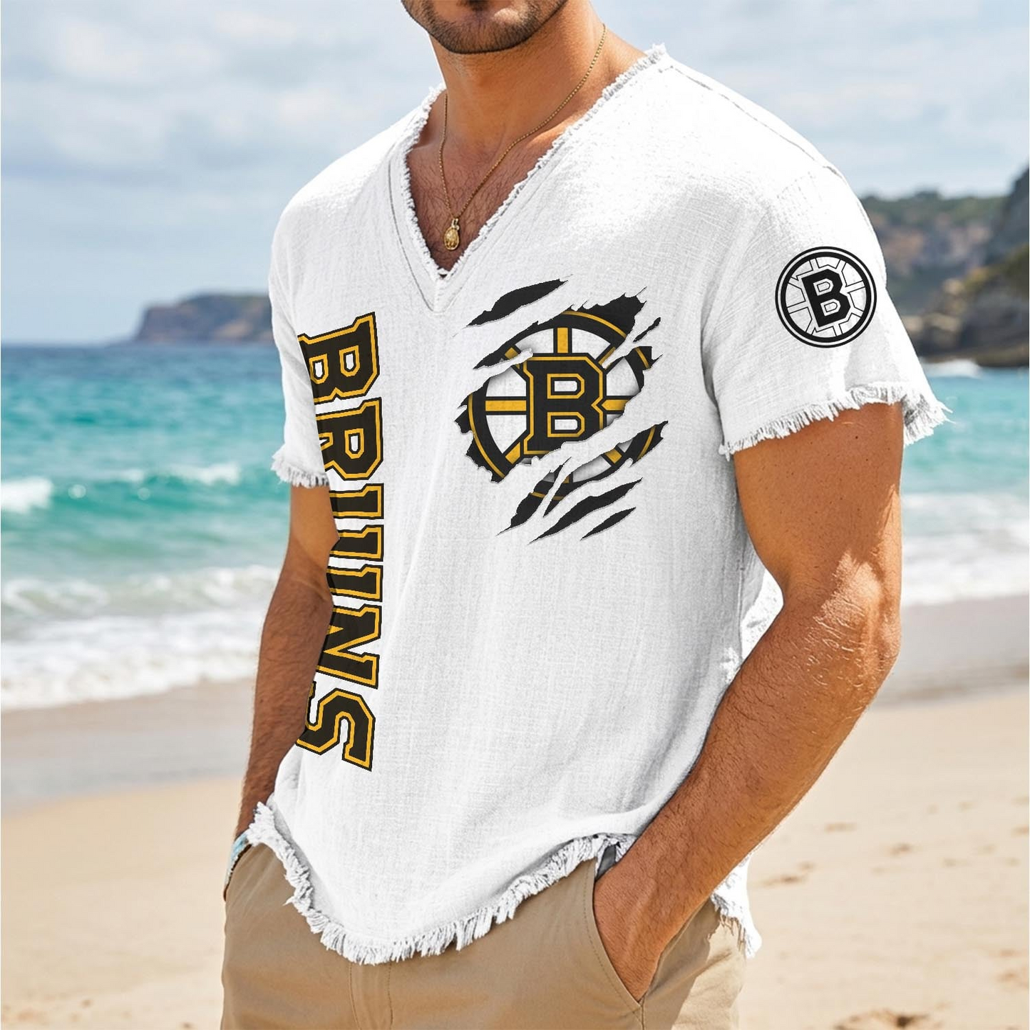 BOS x NHL V-Neck Linen Beach Shirt 1905 DatND DVT