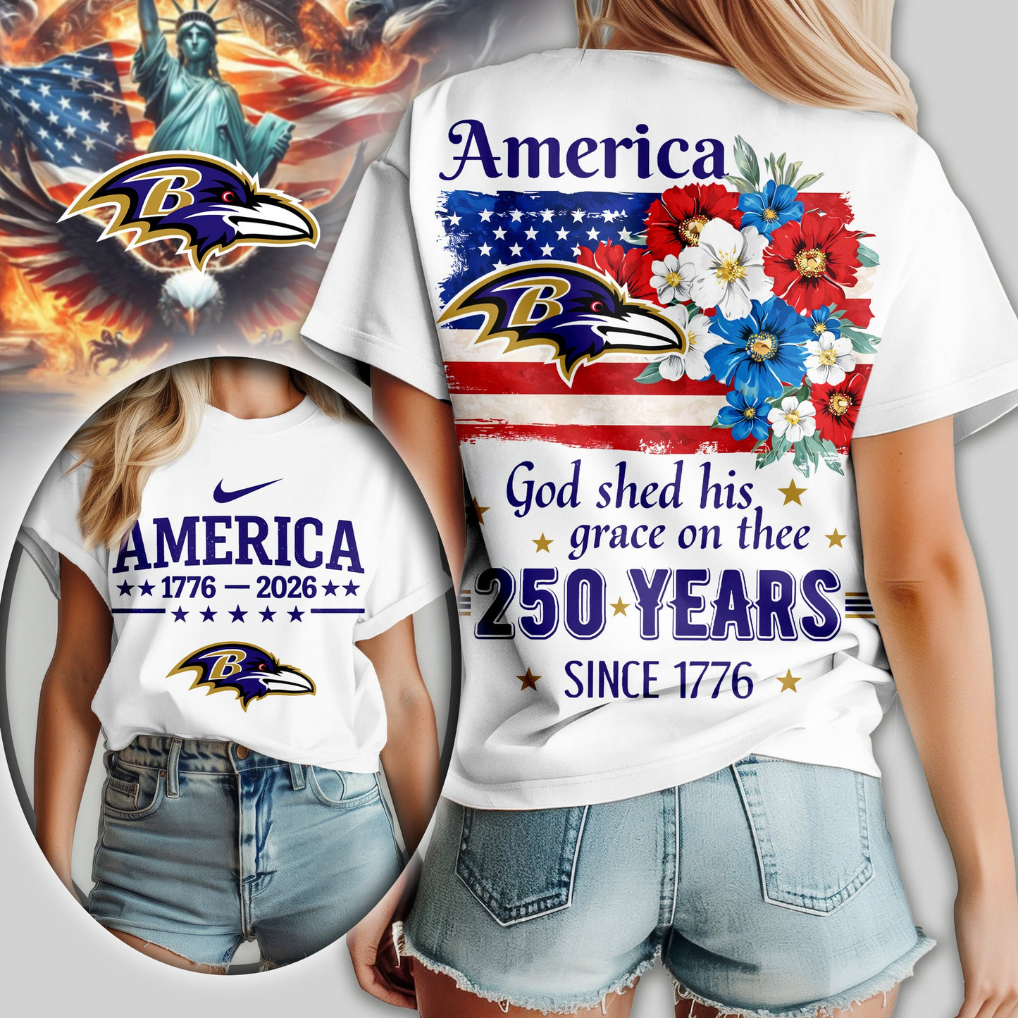 BR Premium NFL America God Shed His Grace On Thee Women Shirt DDT  NTL