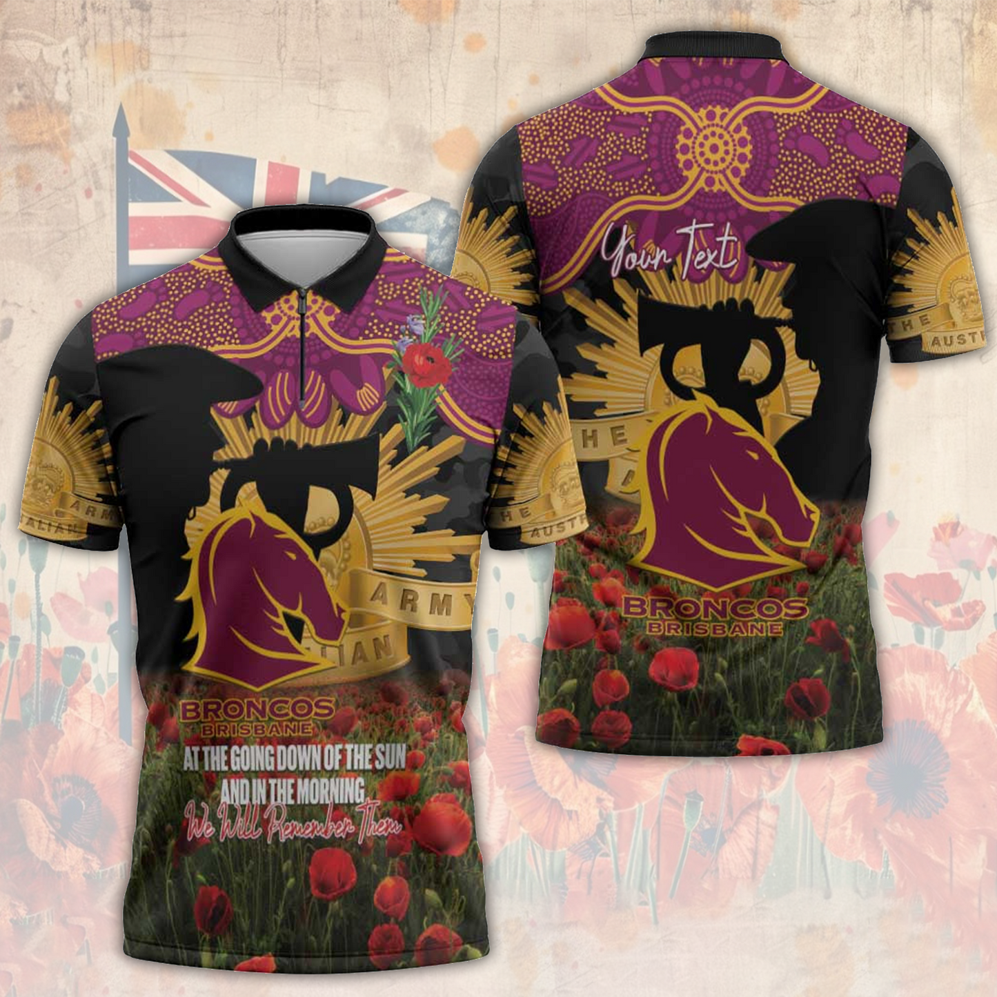 BRI x NRL Rugby ANZAC Day Zipper Polo Shirt Last Post Poppy We Will Remember Them LT14 DatND DVT