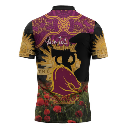 BRI x NRL Rugby ANZAC Day Zipper Polo Shirt Last Post Poppy We Will Remember Them LT14 DatND DVT