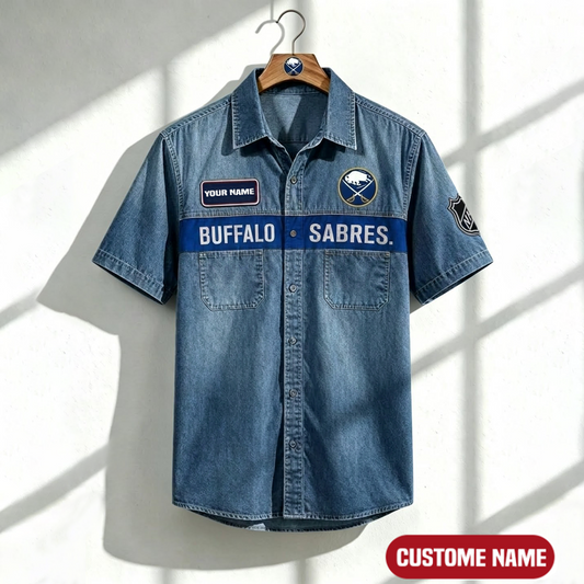 BS x NHL Print Denim Short-Sleeve Work Shirt 180526 DatND LBN
