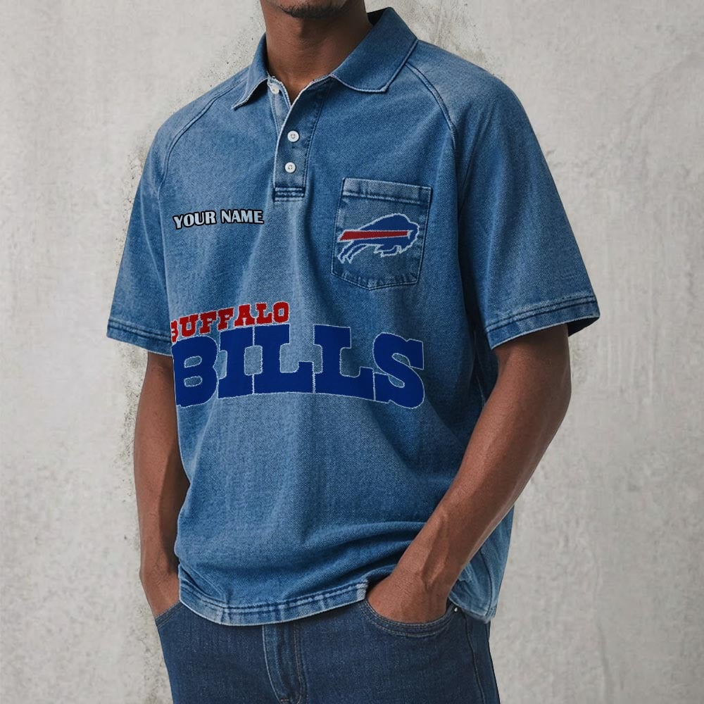 BUF x NFL Men's Distressed Turn-Down Collar Polo DATND TANTD 250526