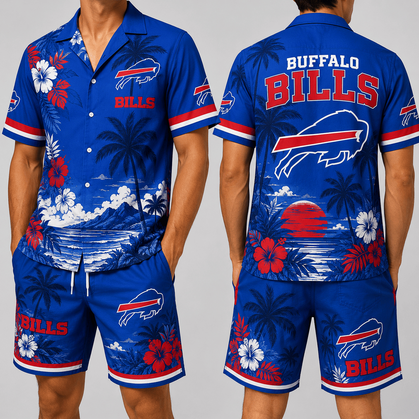 BUF x NFL Premium Championship Edition Hawaiian Shirt & Shorts Set Casual Summer Beachwear 1206