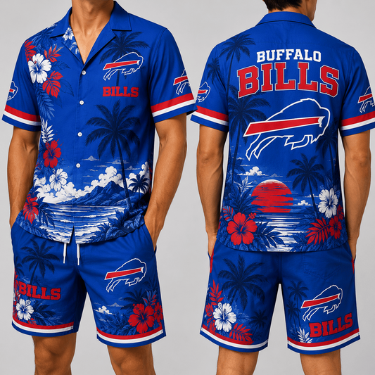 BUF x NFL Premium Championship Edition Hawaiian Shirt & Shorts Set Casual Summer Beachwear 1206