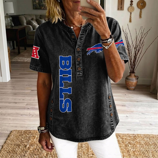 BUF x NFL Women‘s Denim Casual Tops DATND LBN 190526