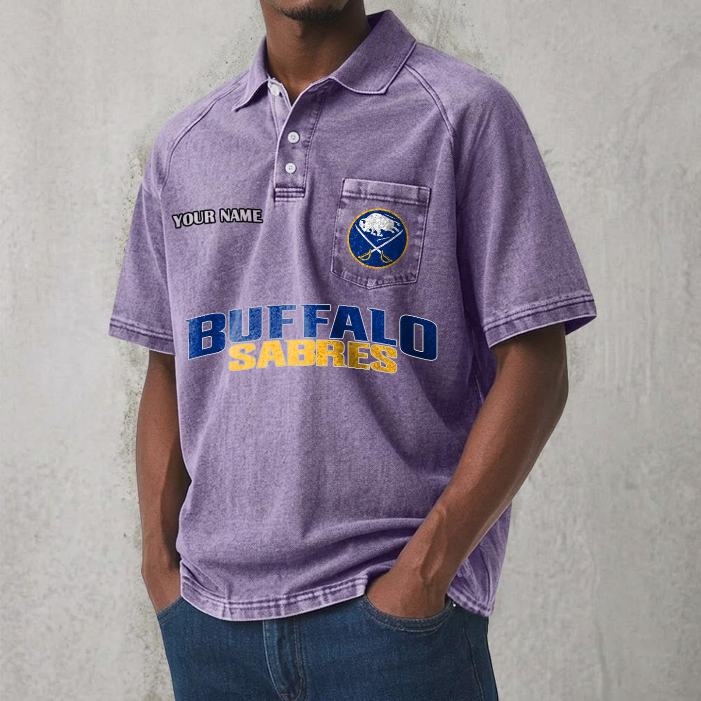 BUF x NHL Men's Distressed Turn-Down Collar Polo DATND TANTD 250526