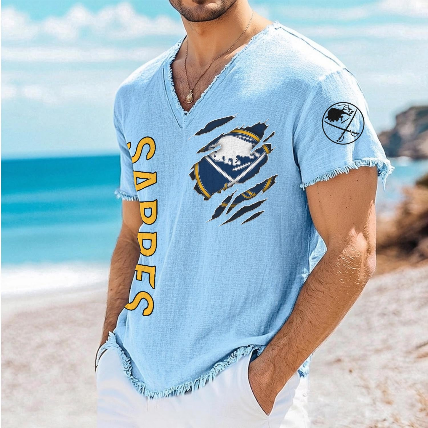 BUF x NHL V-Neck Linen Beach Shirt 1905 DatND DVT