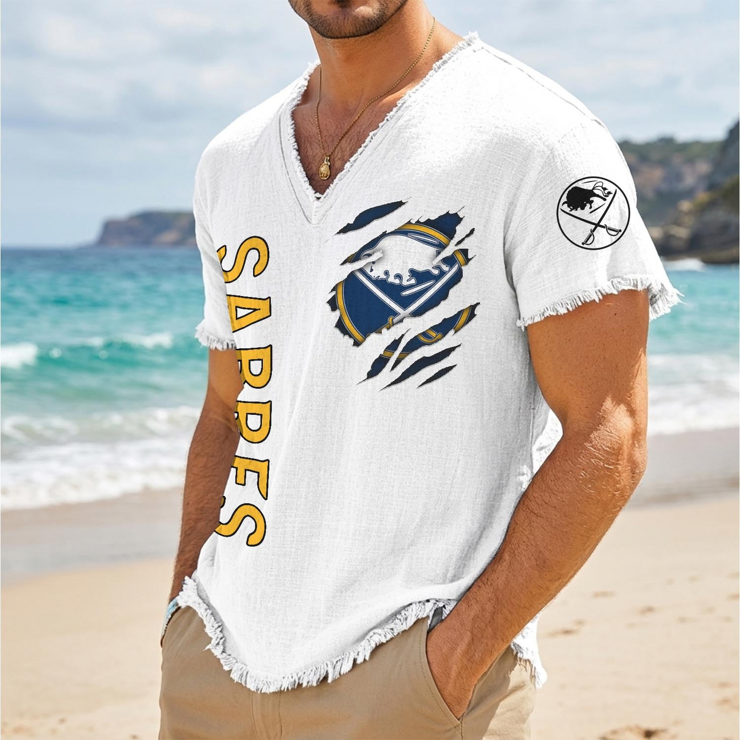 BUF x NHL V-Neck Linen Beach Shirt 1905 DatND DVT