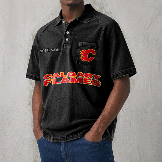 CAL x NHL Men's Distressed Turn-Down Collar Polo DATND TANTD 250526