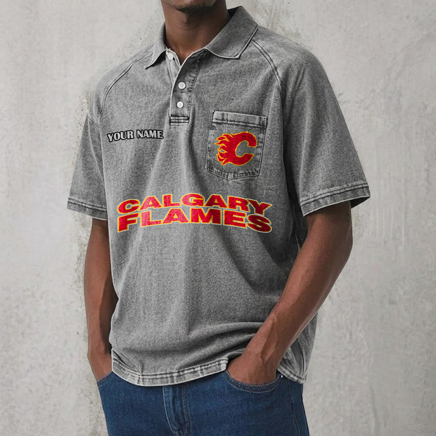 CAL x NHL Men's Distressed Turn-Down Collar Polo DATND TANTD 250526