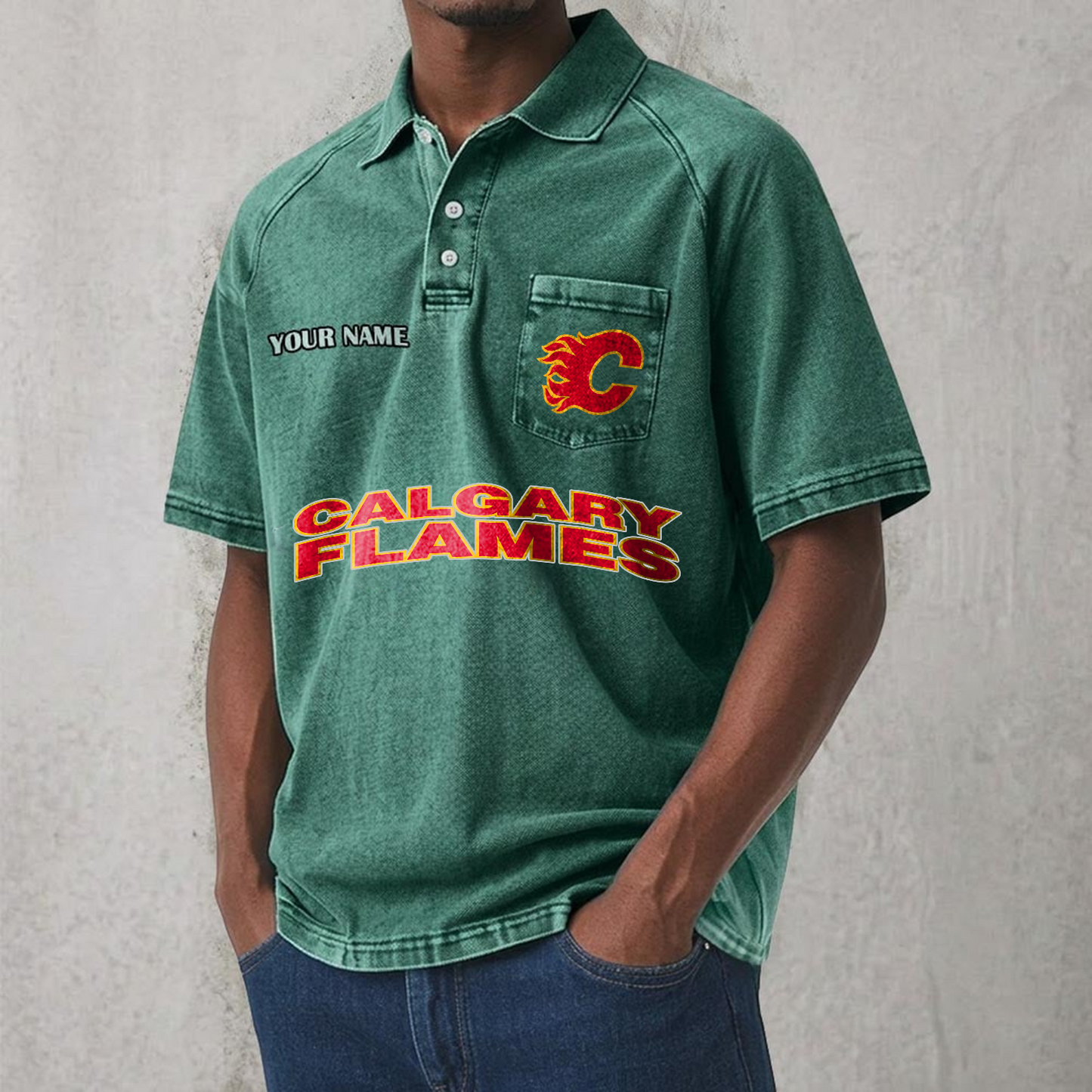 CAL x NHL Men's Distressed Turn-Down Collar Polo DATND TANTD 250526
