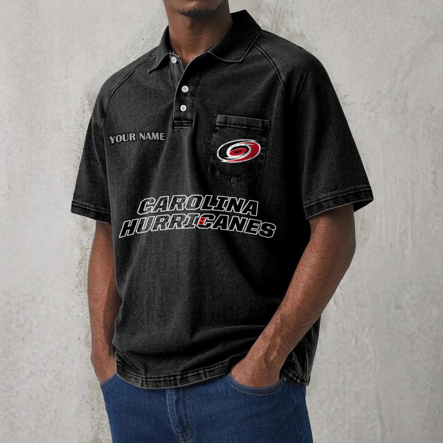 CAR x NHL Men's Distressed Turn-Down Collar Polo DATND TANTD 250526