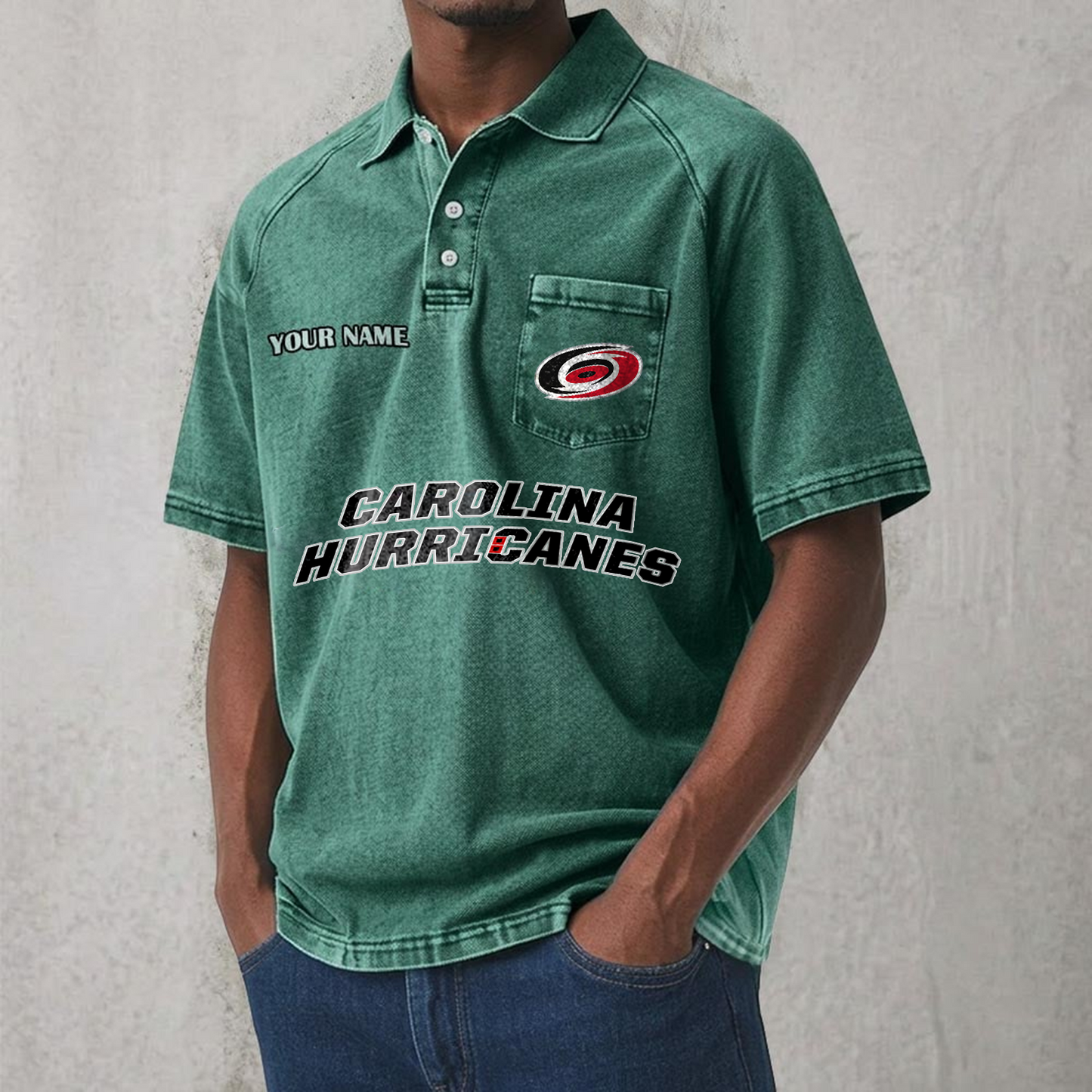CAR x NHL Men's Distressed Turn-Down Collar Polo DATND TANTD 250526