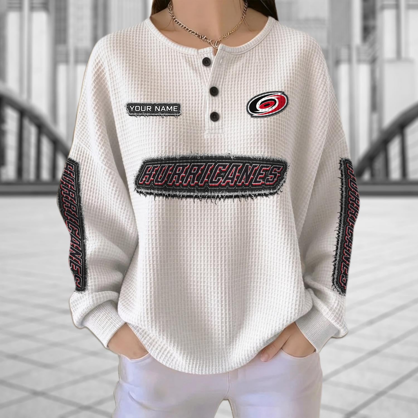 CAR x NHL Personalized Waffle Knit Henley Sweatshirt 2005 DatND DVT