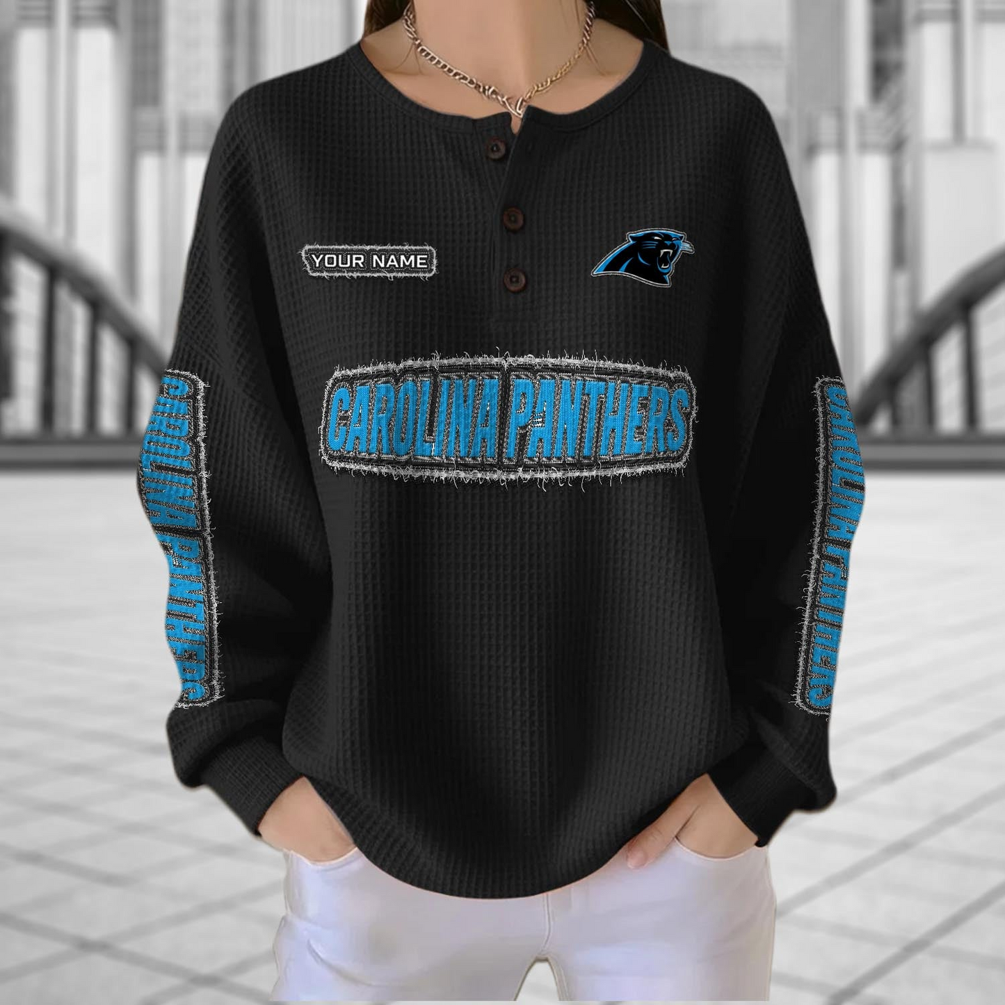 CAR x NFL Personalized Waffle Knit Henley Sweatshirt 2005 DatND DVT