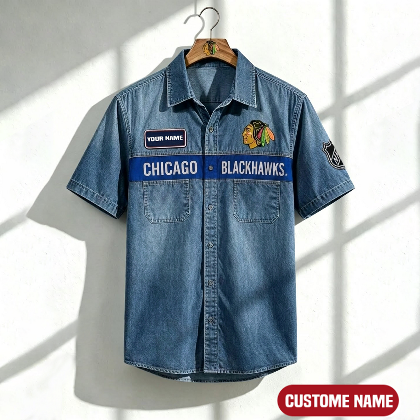CB x NHL Print Denim Short-Sleeve Work Shirt 180526 DatND LBN