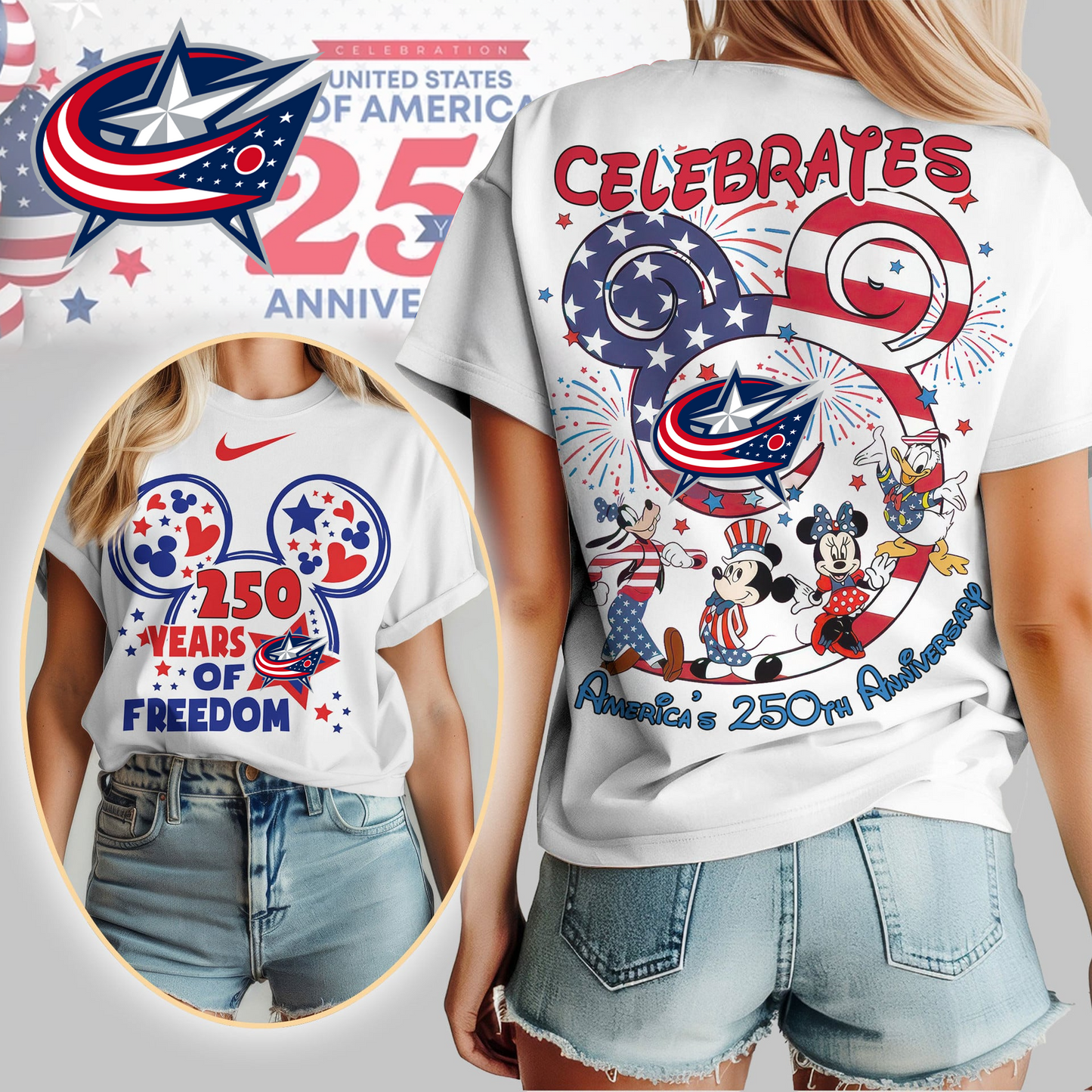 CBJ Premium NHL Mickey Celebrates America 250th Anniversary Women Shirt DDT CTND