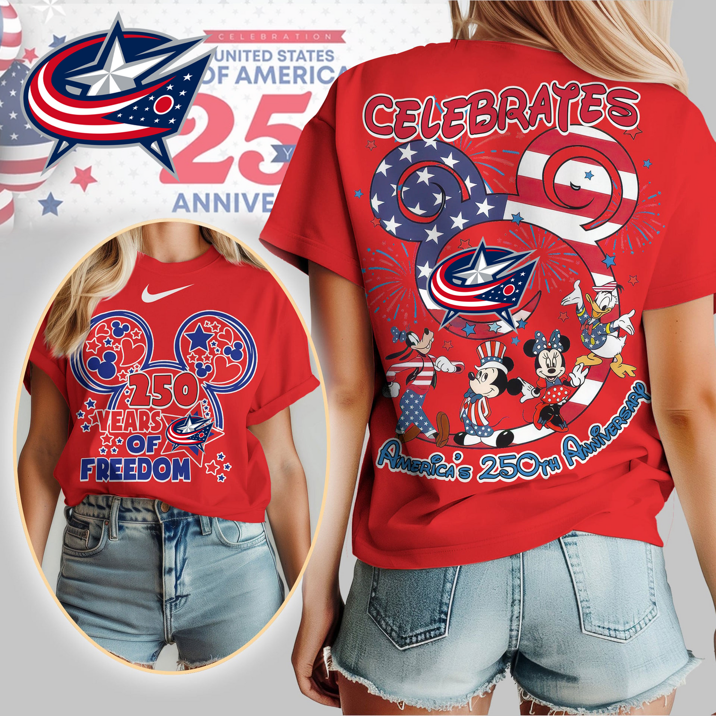 CBJ Premium NHL Mickey Celebrates America 250th Anniversary Women Shirt DDT CTND