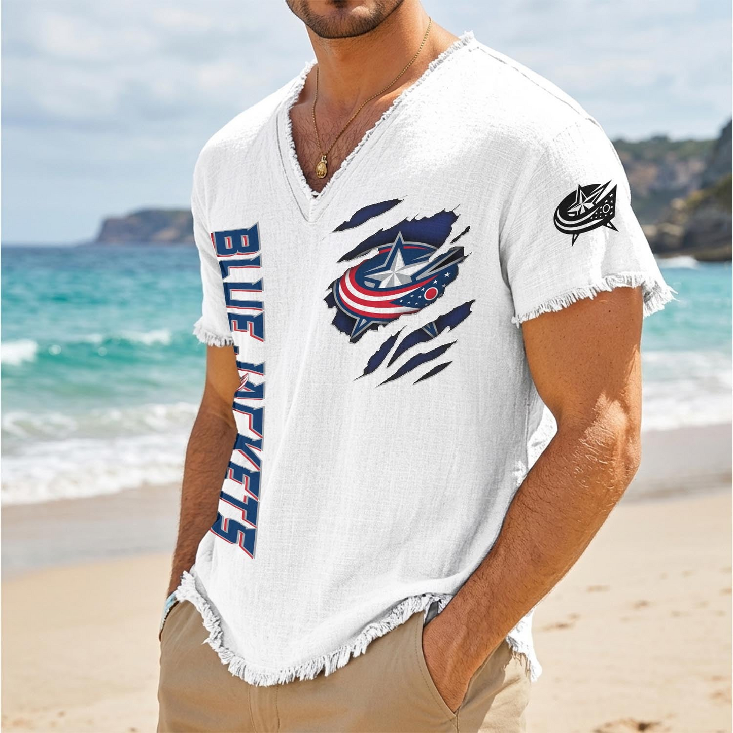 CBJ x NHL V-Neck Linen Beach Shirt 1905 DatND DVT