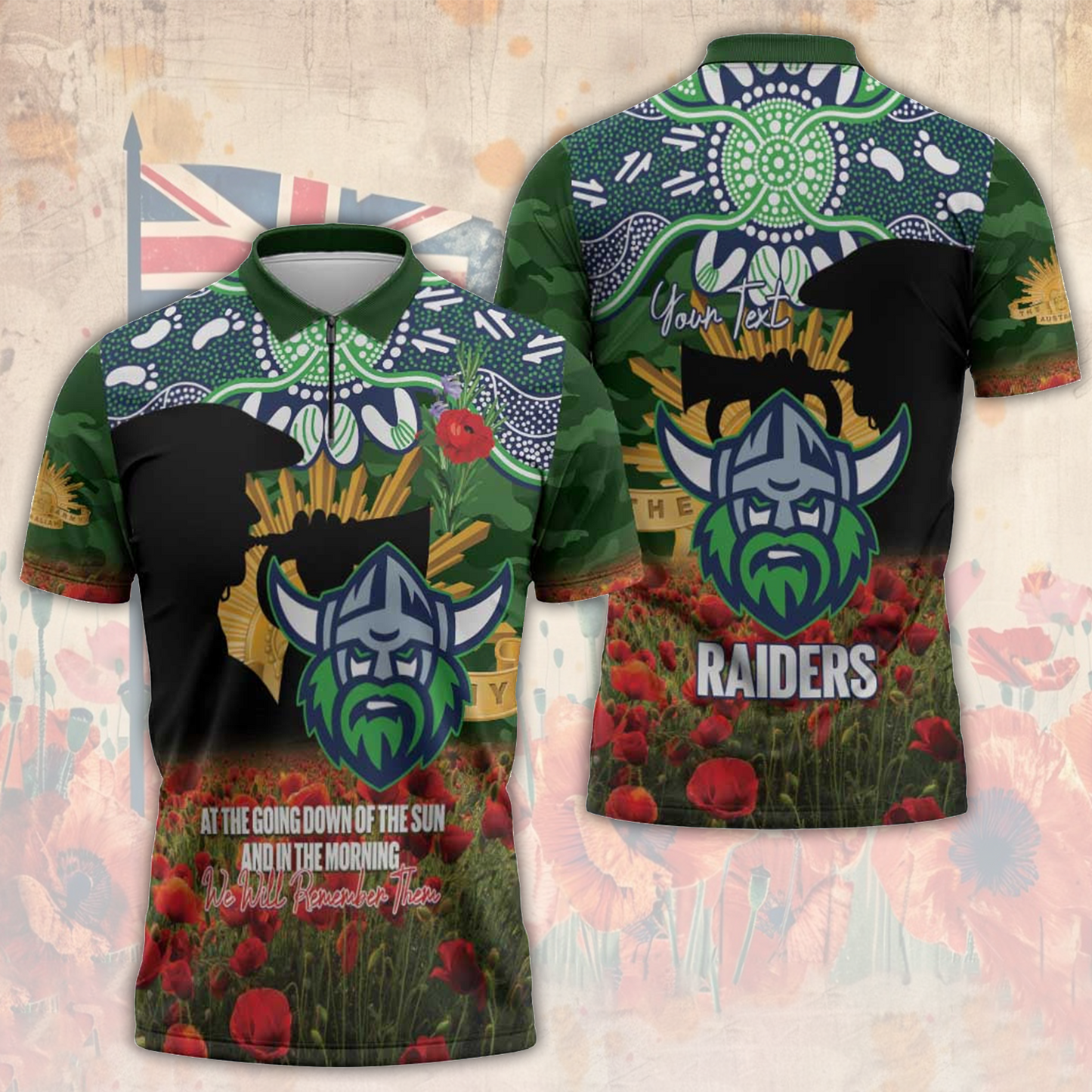 CBR x NRL Rugby ANZAC Day Zipper Polo Shirt Last Post Poppy We Will Remember Them LT14 DatND DVT