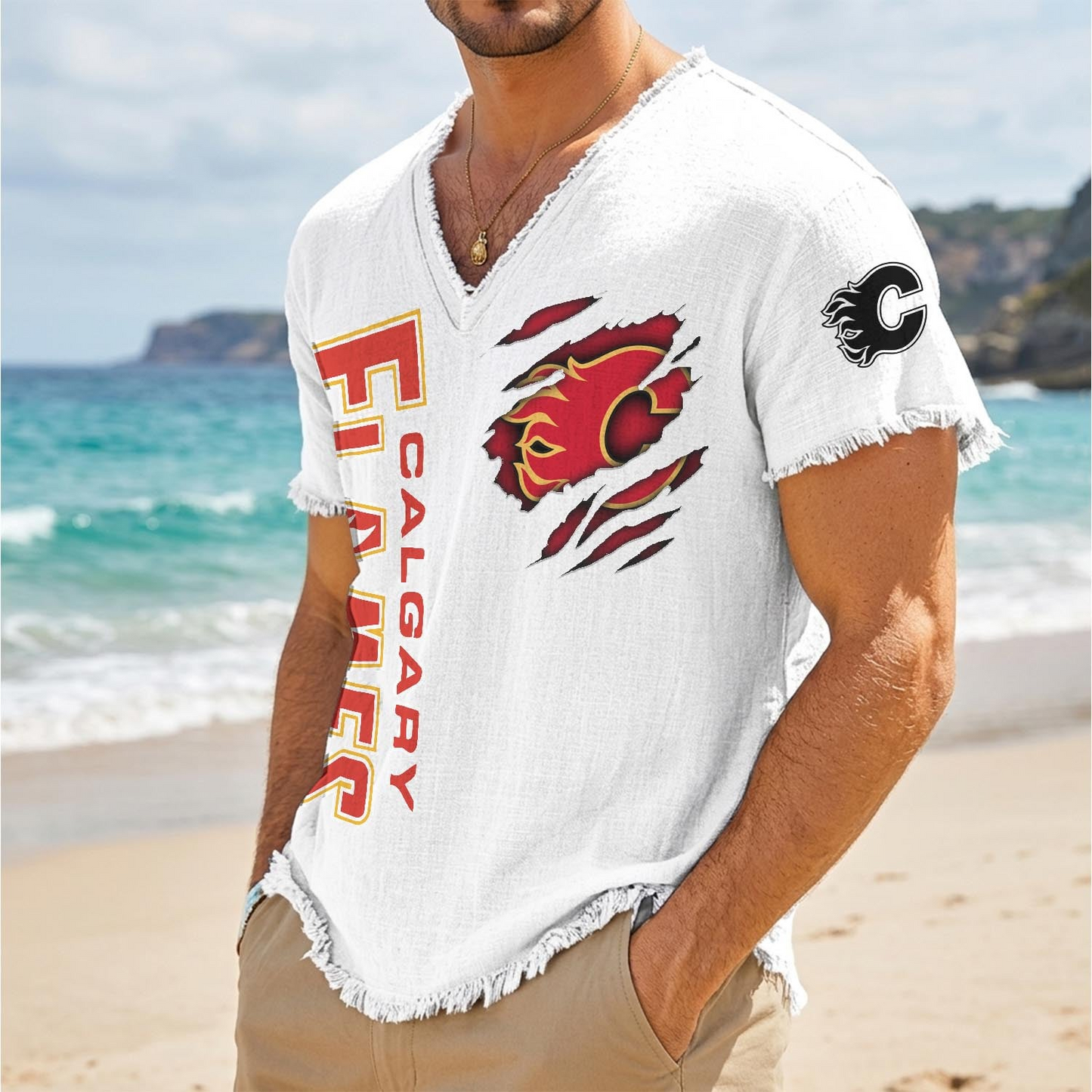 CGY x NHL V-Neck Linen Beach Shirt 1905 DatND DVT