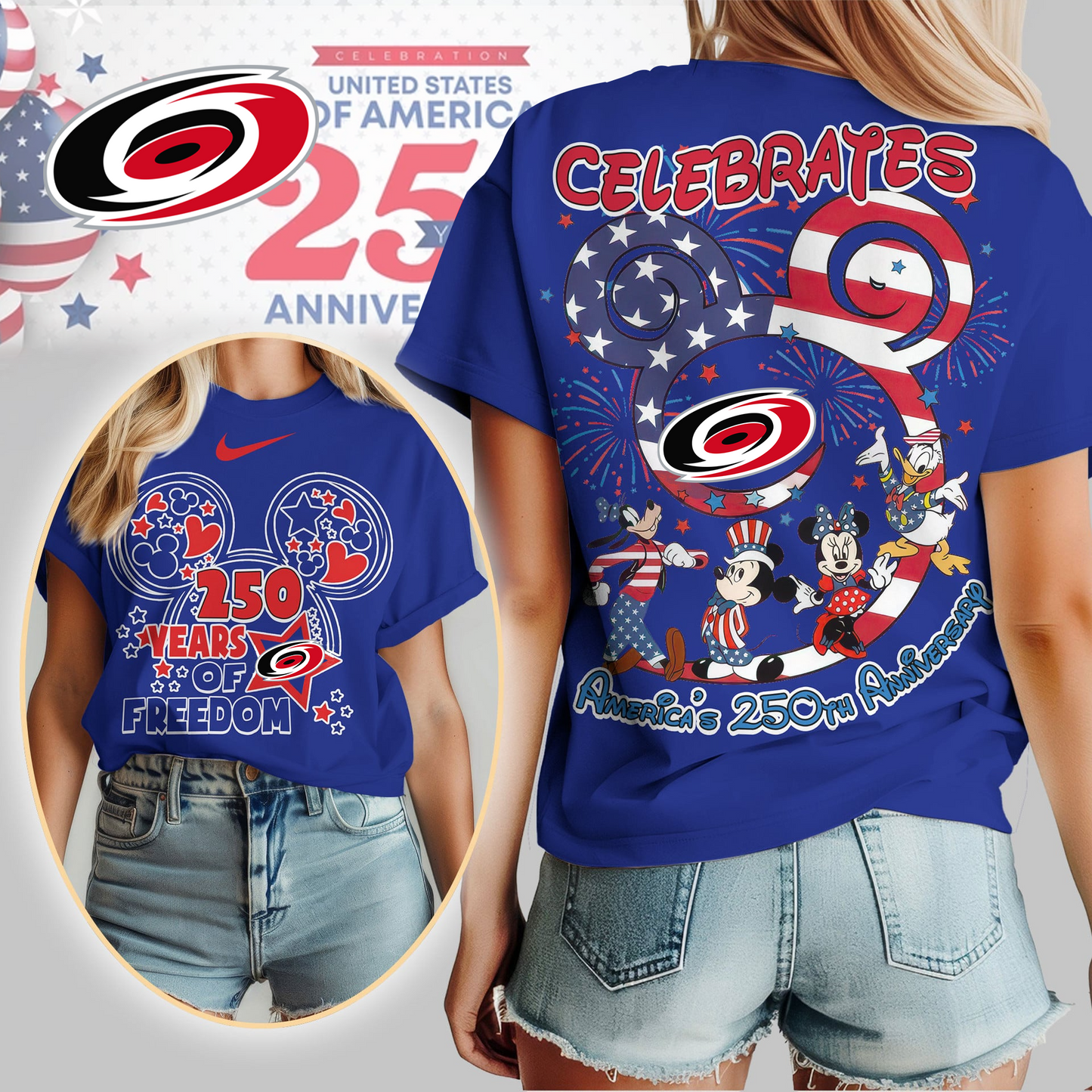 CH Premium NHL Mickey Celebrates America 250th Anniversary Women Shirt DDT CTND