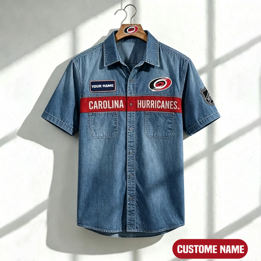 CH x NHL Print Denim Short-Sleeve Work Shirt 180526 DatND LBN