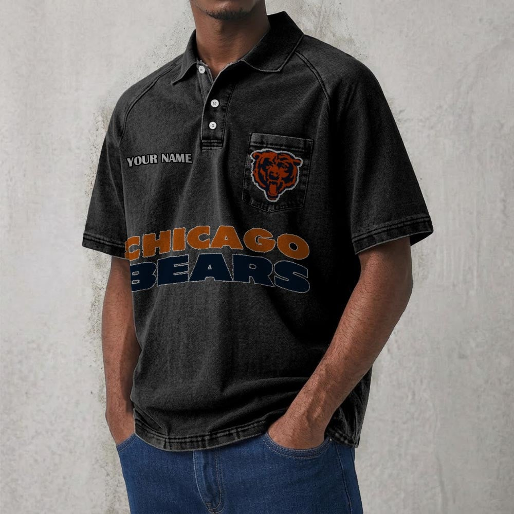 CHI x NFL Men's Distressed Turn-Down Collar Polo DATND TANTD 250526