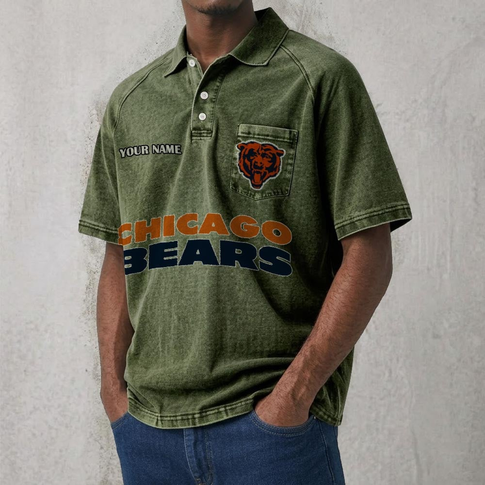 CHI x NFL Men's Distressed Turn-Down Collar Polo DATND TANTD 250526