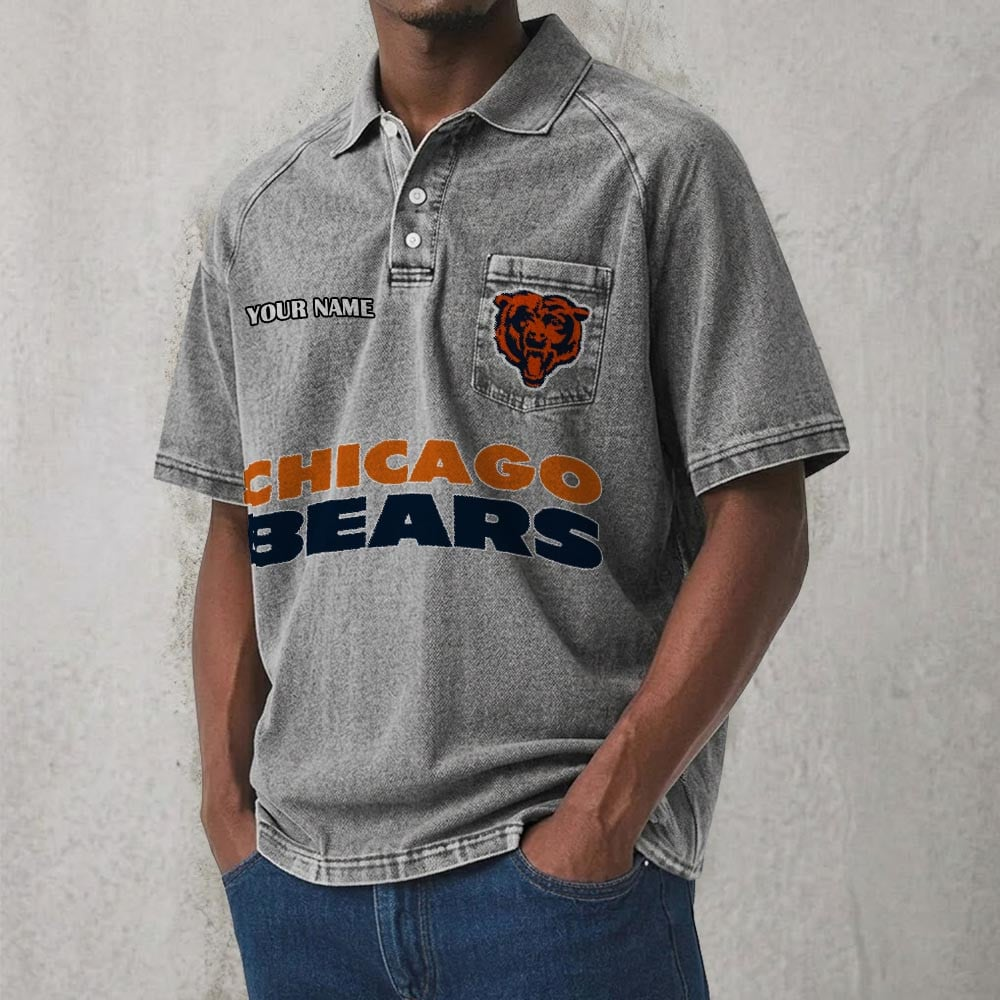CHI x NFL Men's Distressed Turn-Down Collar Polo DATND TANTD 250526