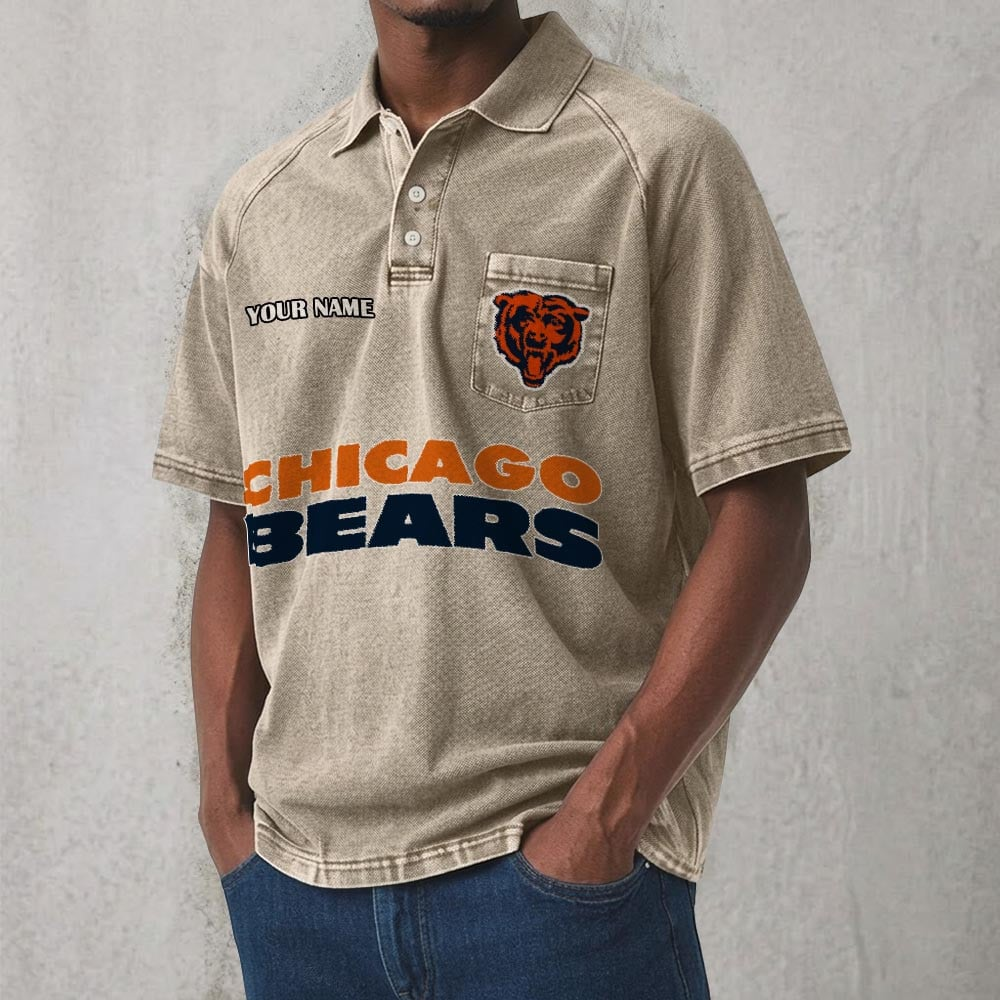 CHI x NFL Men's Distressed Turn-Down Collar Polo DATND TANTD 250526