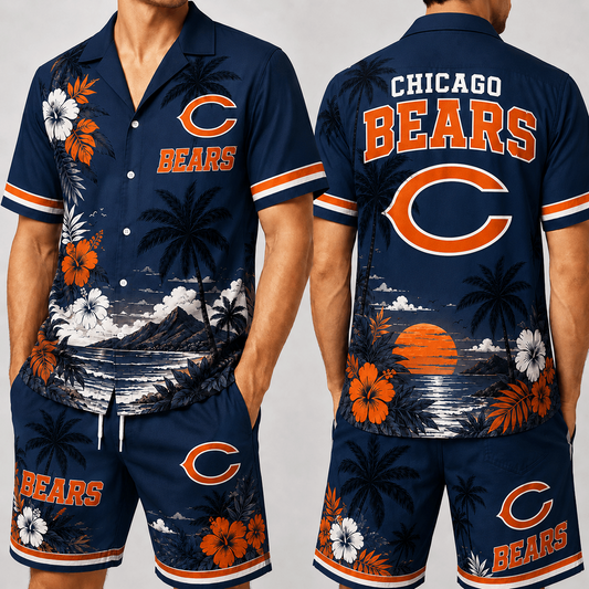 CHI x NFL Premium Championship Edition Hawaiian Shirt & Shorts Set Casual Summer Beachwear 1206