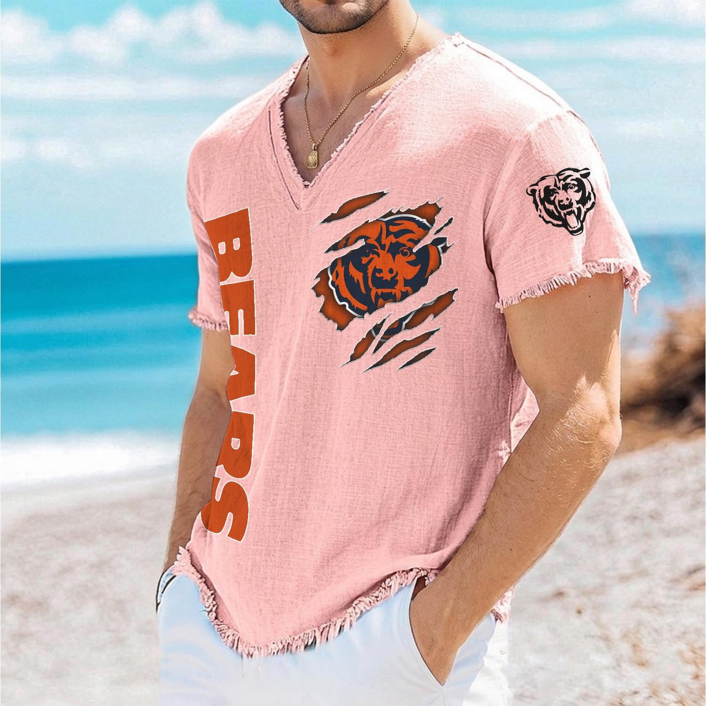 CHI x NFL V-Neck Linen Beach Shirt 1905 DatND DVT