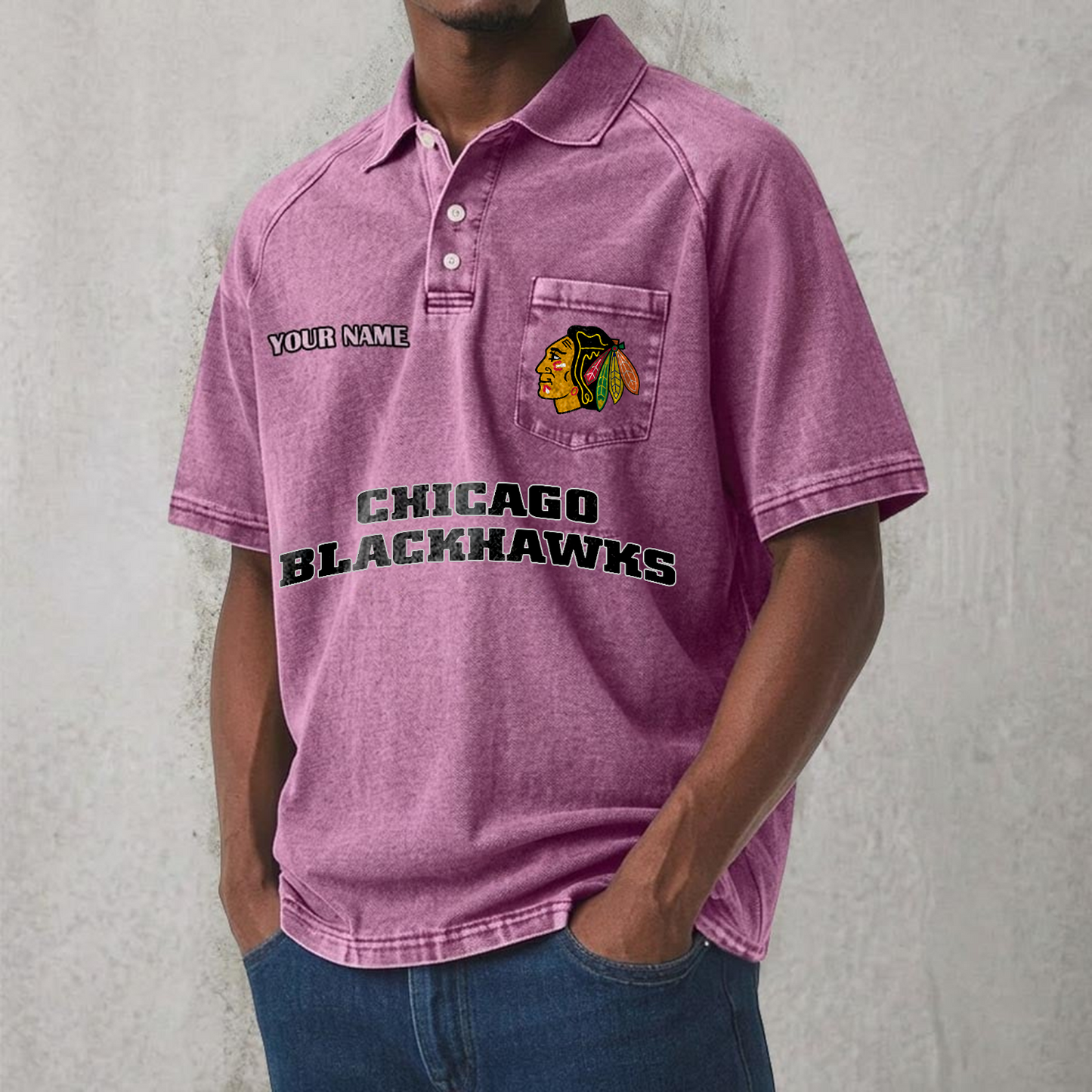 CHI x NHL Men's Distressed Turn-Down Collar Polo DATND TANTD 250526
