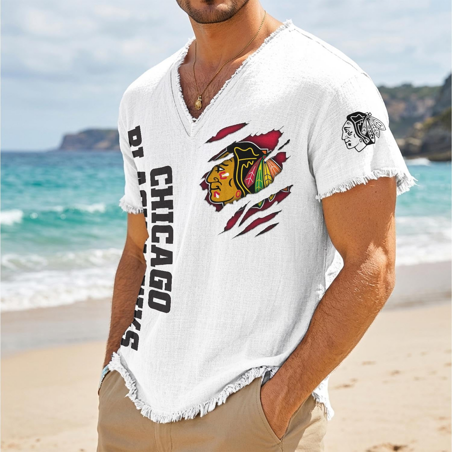 CHI x NHL V-Neck Linen Beach Shirt 1905 DatND DVT