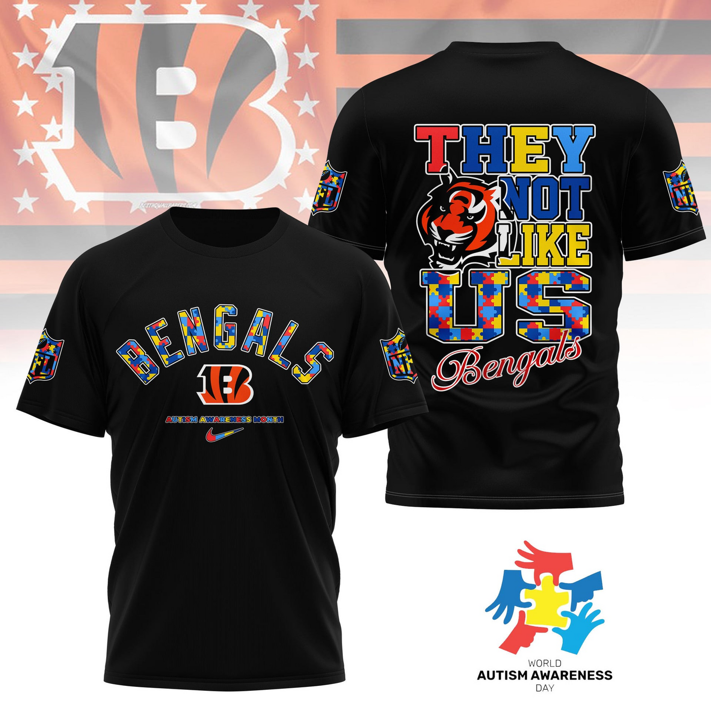 CIN Premium NFL Autism Awareness Month 3D Shirt DDT  NTL
