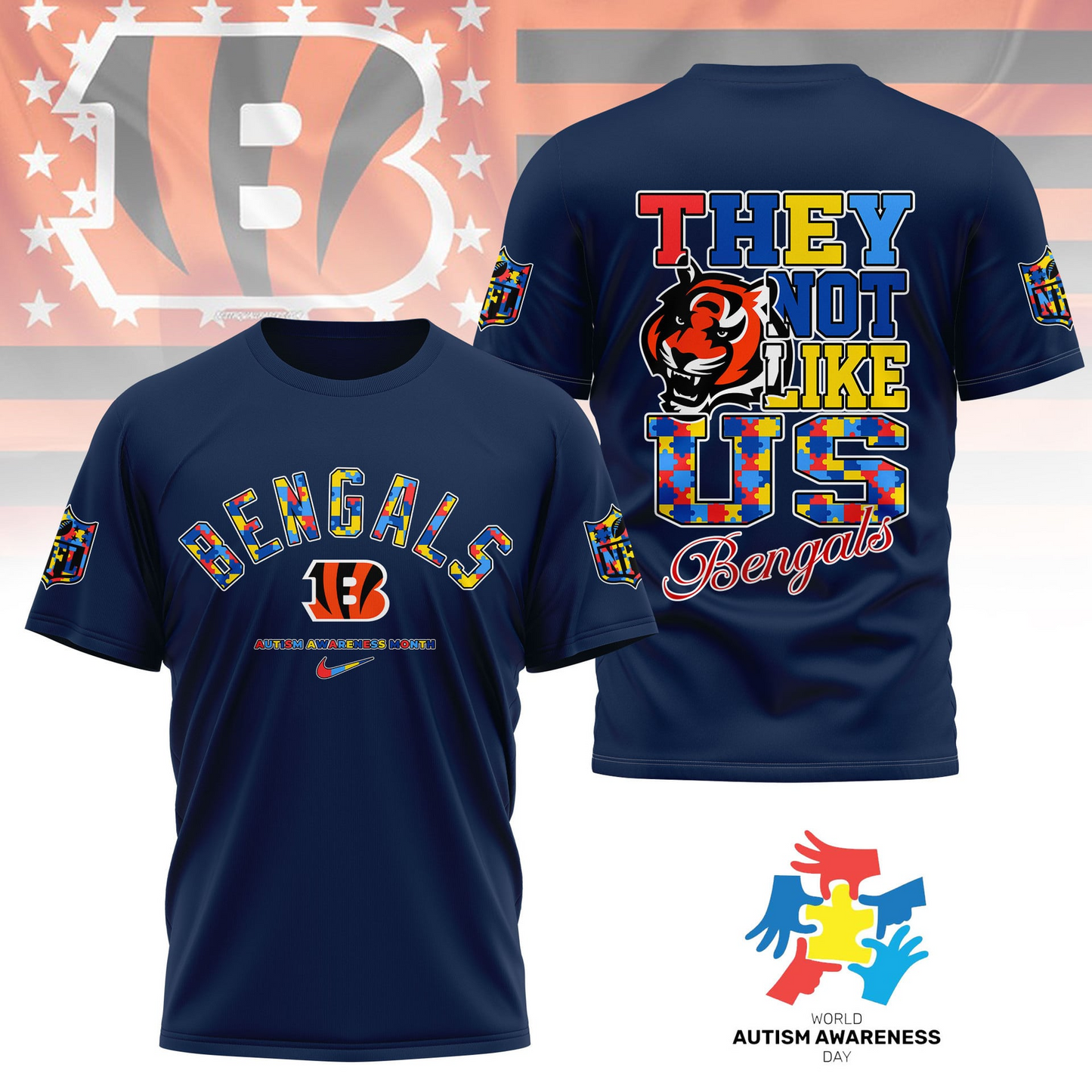 CIN Premium NFL Autism Awareness Month 3D Shirt DDT  NTL