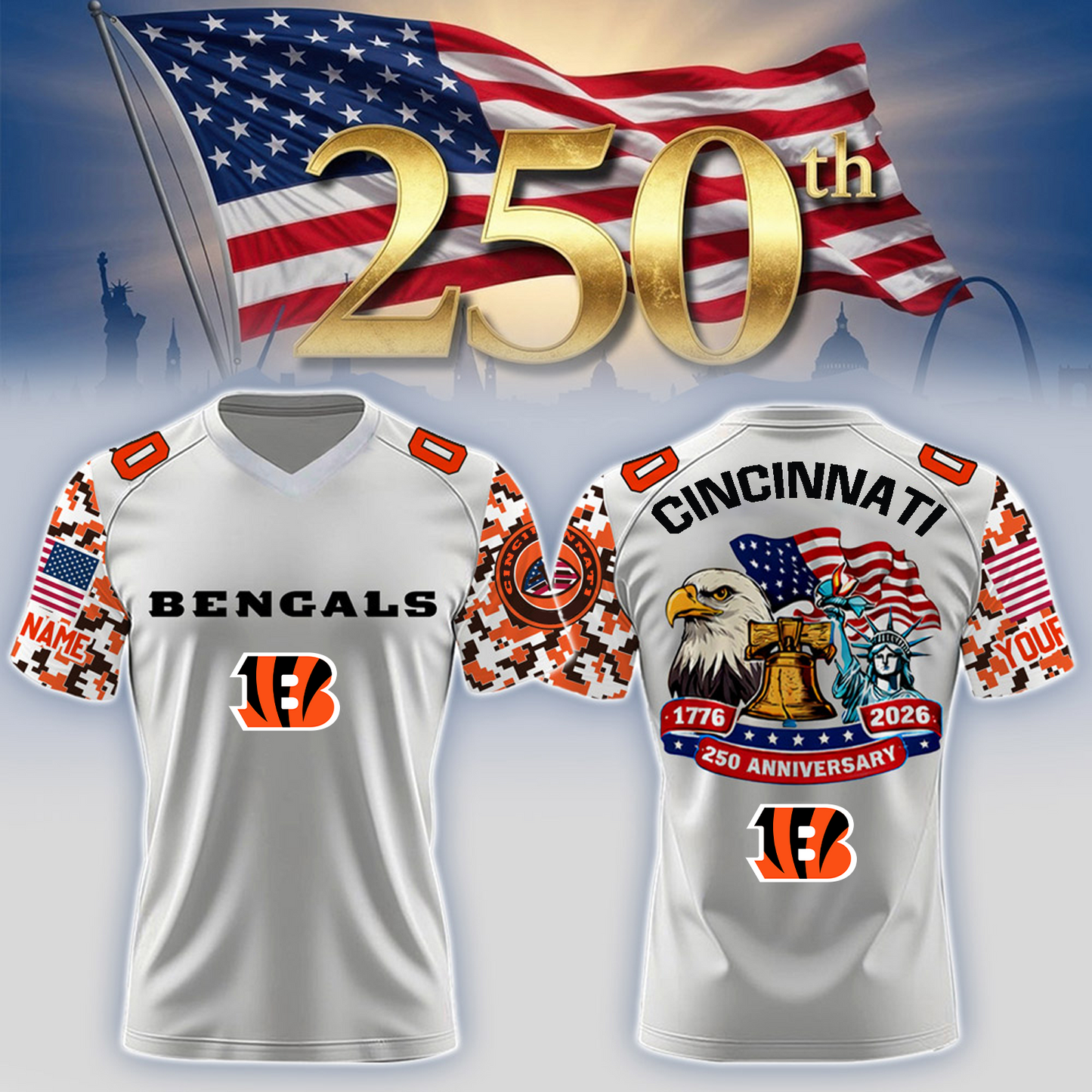 CIN x 250th Years USA Anniversary-V-neck Short Sleeve Jersey DATND TANTD